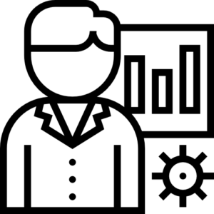 analysis icon of a man in front of a graph
