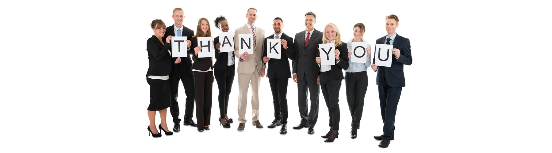 Group of Happy HGi Employees holding up letters that spell Thank You