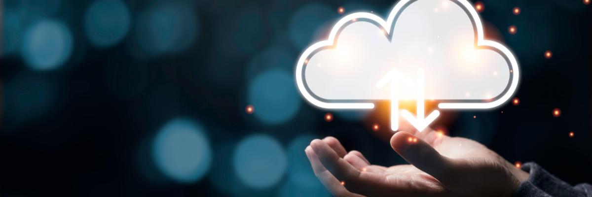 Two hand holding illustration representation of cloud